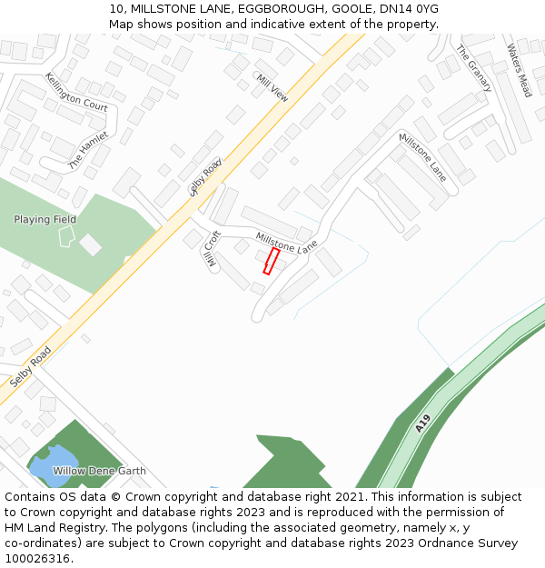 10, MILLSTONE LANE, EGGBOROUGH, GOOLE, DN14 0YG: Location map and indicative extent of plot