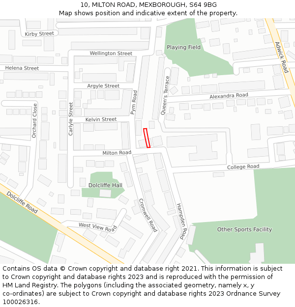 10, MILTON ROAD, MEXBOROUGH, S64 9BG: Location map and indicative extent of plot