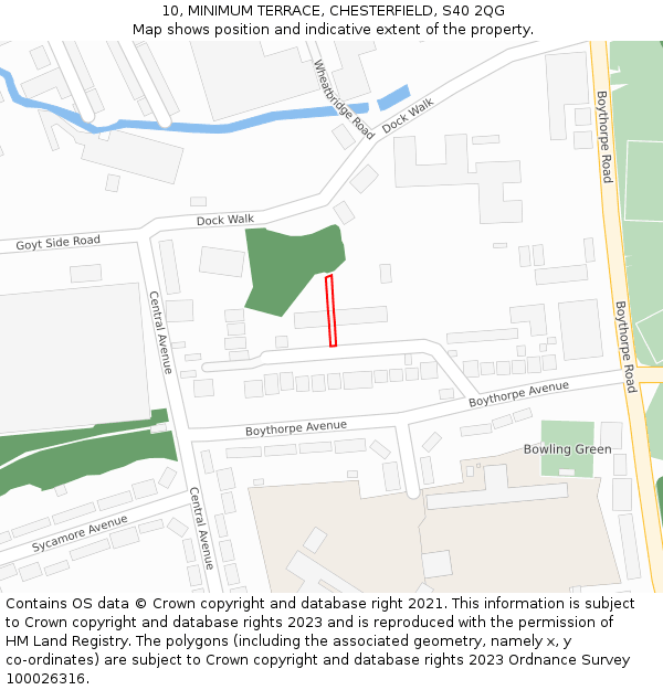 10, MINIMUM TERRACE, CHESTERFIELD, S40 2QG: Location map and indicative extent of plot