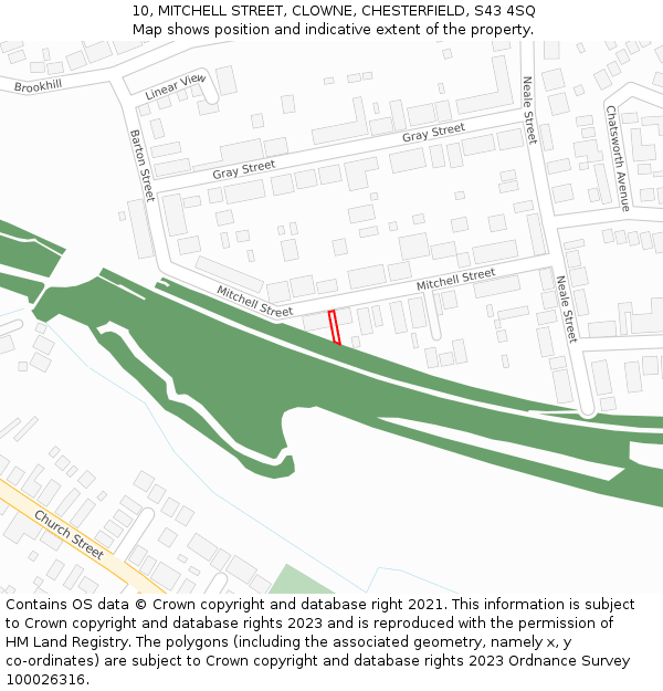 10, MITCHELL STREET, CLOWNE, CHESTERFIELD, S43 4SQ: Location map and indicative extent of plot