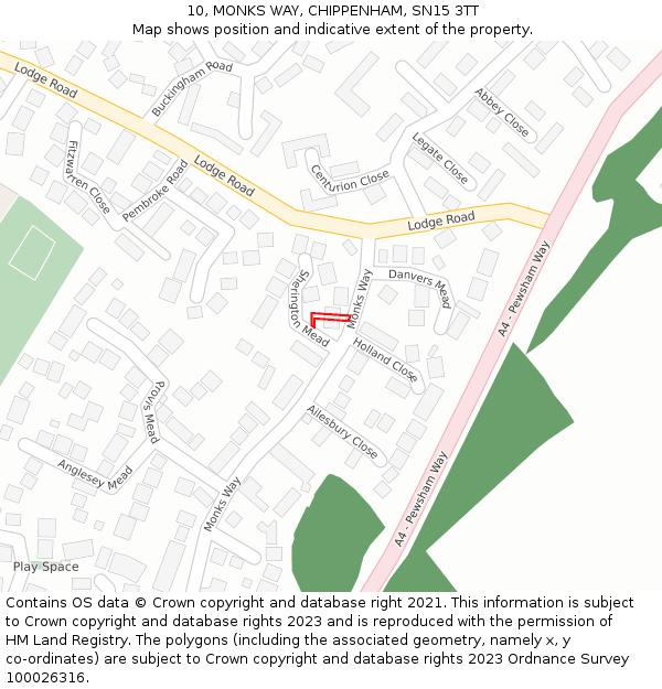 10, MONKS WAY, CHIPPENHAM, SN15 3TT: Location map and indicative extent of plot