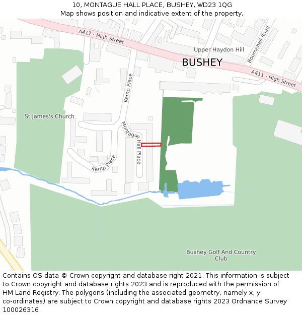 10, MONTAGUE HALL PLACE, BUSHEY, WD23 1QG: Location map and indicative extent of plot