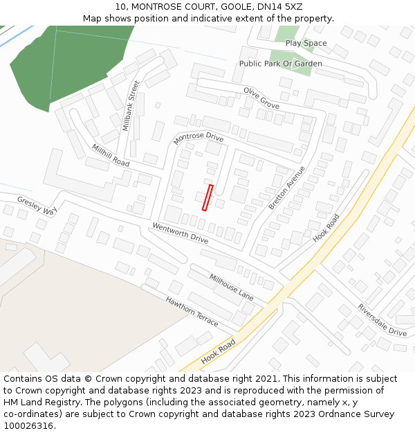 10, MONTROSE COURT, GOOLE, DN14 5XZ: Location map and indicative extent of plot