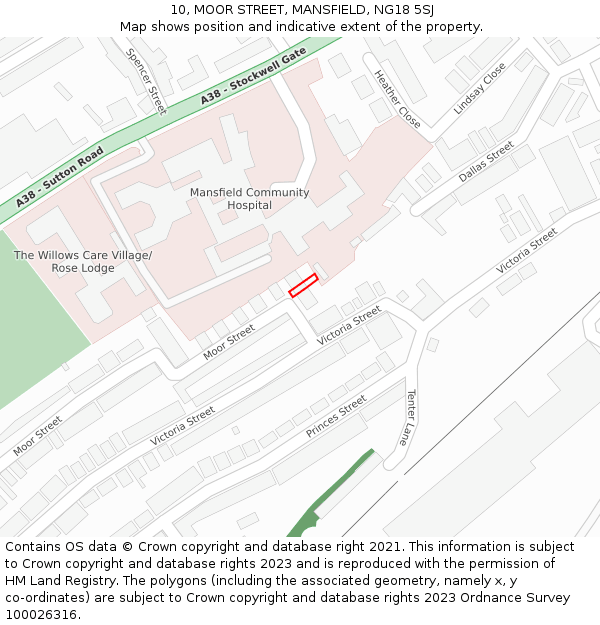 10, MOOR STREET, MANSFIELD, NG18 5SJ: Location map and indicative extent of plot