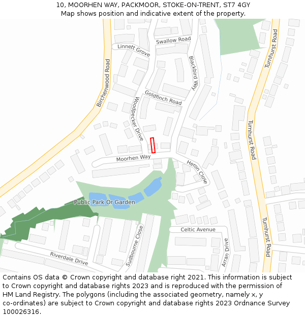 10, MOORHEN WAY, PACKMOOR, STOKE-ON-TRENT, ST7 4GY: Location map and indicative extent of plot
