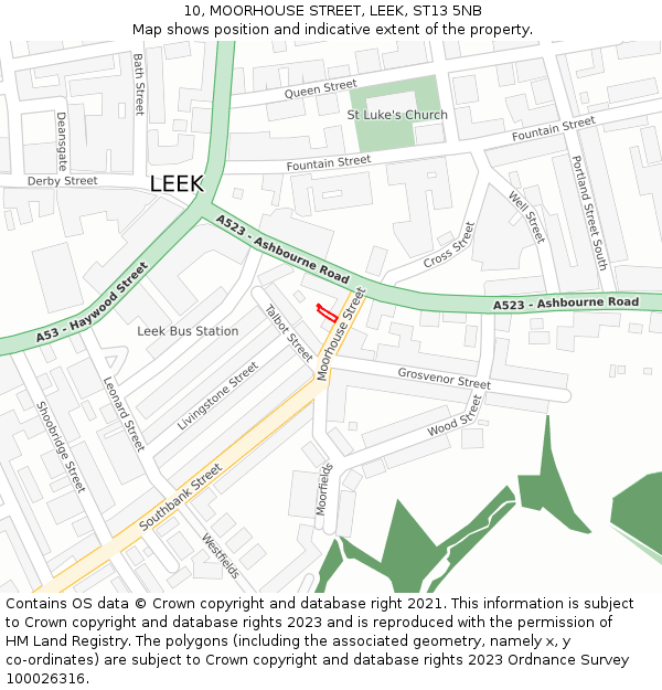 10, MOORHOUSE STREET, LEEK, ST13 5NB: Location map and indicative extent of plot