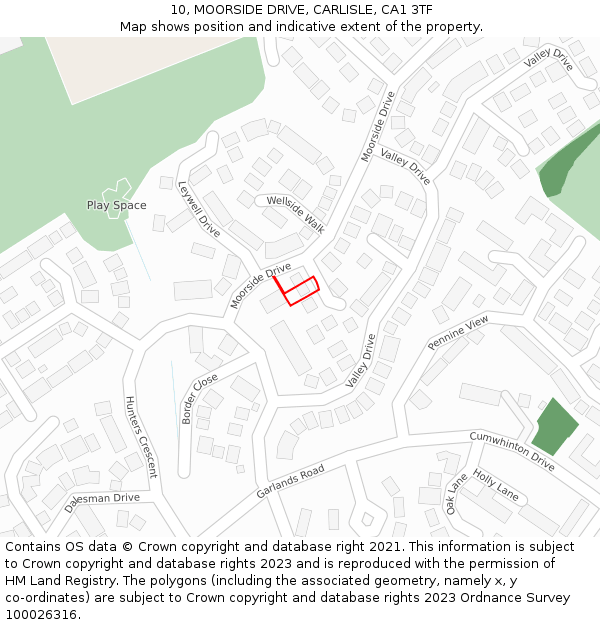 10, MOORSIDE DRIVE, CARLISLE, CA1 3TF: Location map and indicative extent of plot