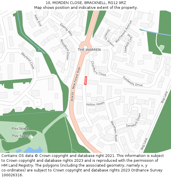 10, MORDEN CLOSE, BRACKNELL, RG12 9RZ: Location map and indicative extent of plot