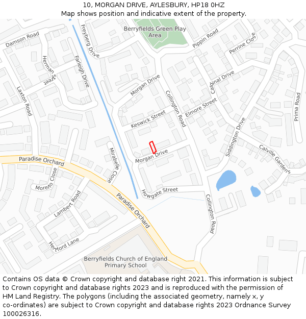 10, MORGAN DRIVE, AYLESBURY, HP18 0HZ: Location map and indicative extent of plot