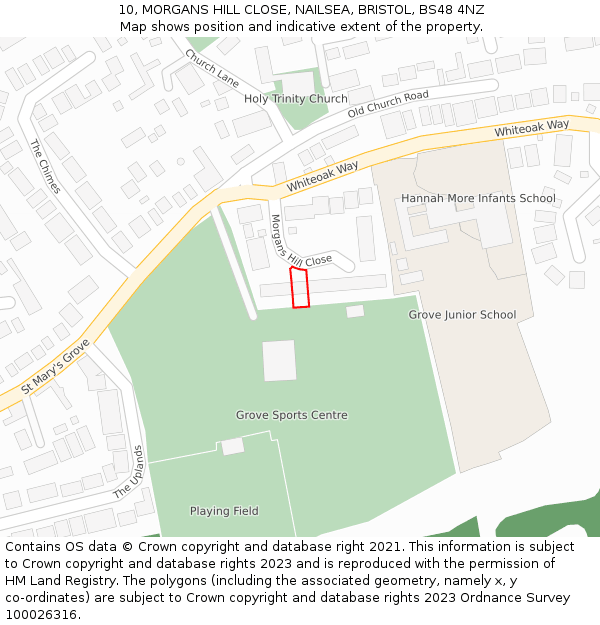 10, MORGANS HILL CLOSE, NAILSEA, BRISTOL, BS48 4NZ: Location map and indicative extent of plot