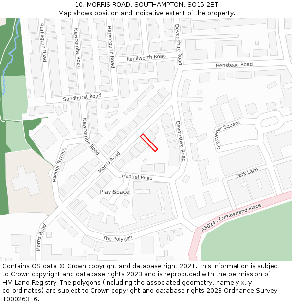10, MORRIS ROAD, SOUTHAMPTON, SO15 2BT: Location map and indicative extent of plot