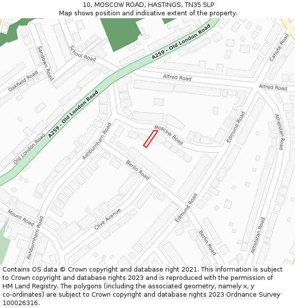 10, MOSCOW ROAD, HASTINGS, TN35 5LP: Location map and indicative extent of plot
