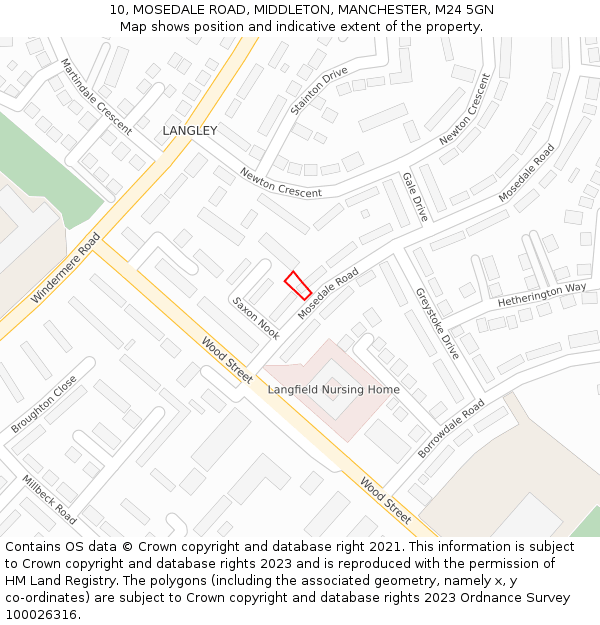 10, MOSEDALE ROAD, MIDDLETON, MANCHESTER, M24 5GN: Location map and indicative extent of plot