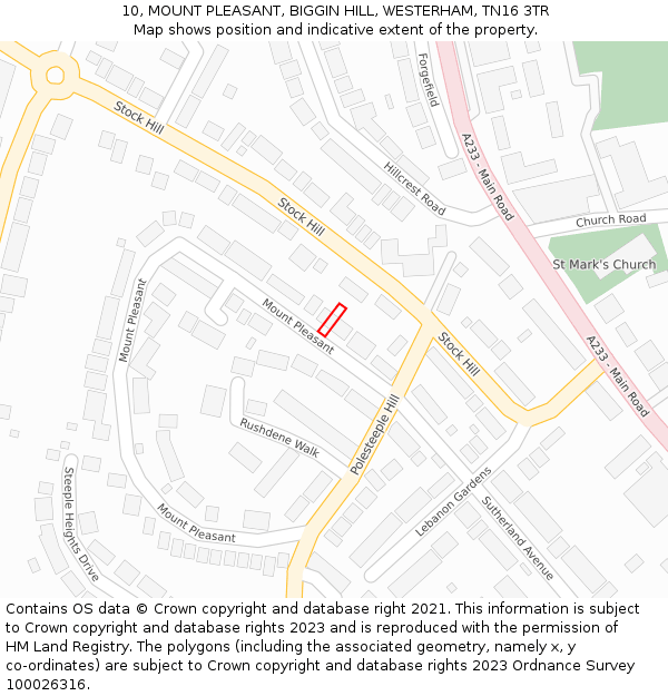 10, MOUNT PLEASANT, BIGGIN HILL, WESTERHAM, TN16 3TR: Location map and indicative extent of plot