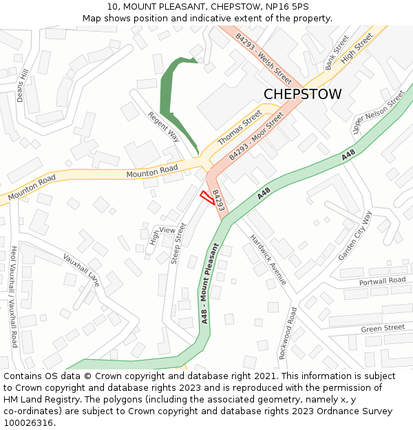 10, MOUNT PLEASANT, CHEPSTOW, NP16 5PS: Location map and indicative extent of plot