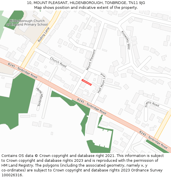 10, MOUNT PLEASANT, HILDENBOROUGH, TONBRIDGE, TN11 9JG: Location map and indicative extent of plot