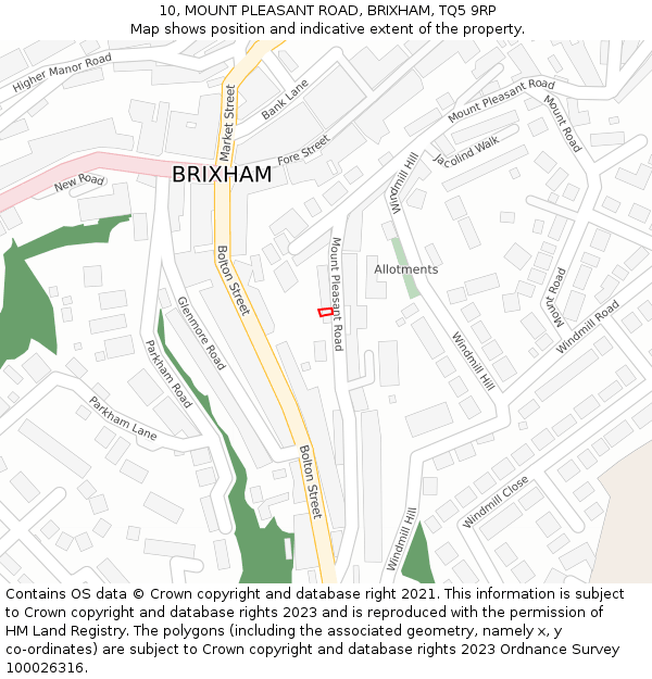 10, MOUNT PLEASANT ROAD, BRIXHAM, TQ5 9RP: Location map and indicative extent of plot