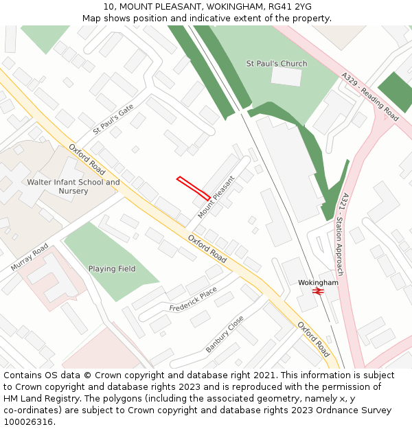 10, MOUNT PLEASANT, WOKINGHAM, RG41 2YG: Location map and indicative extent of plot