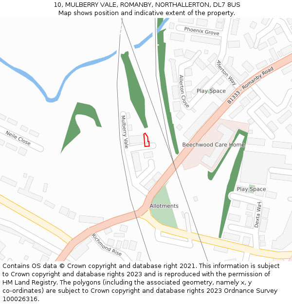 10, MULBERRY VALE, ROMANBY, NORTHALLERTON, DL7 8US: Location map and indicative extent of plot