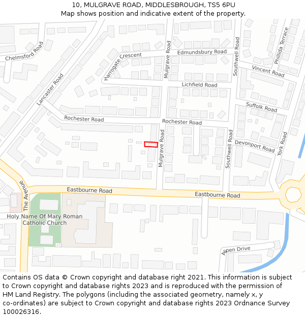 10, MULGRAVE ROAD, MIDDLESBROUGH, TS5 6PU: Location map and indicative extent of plot