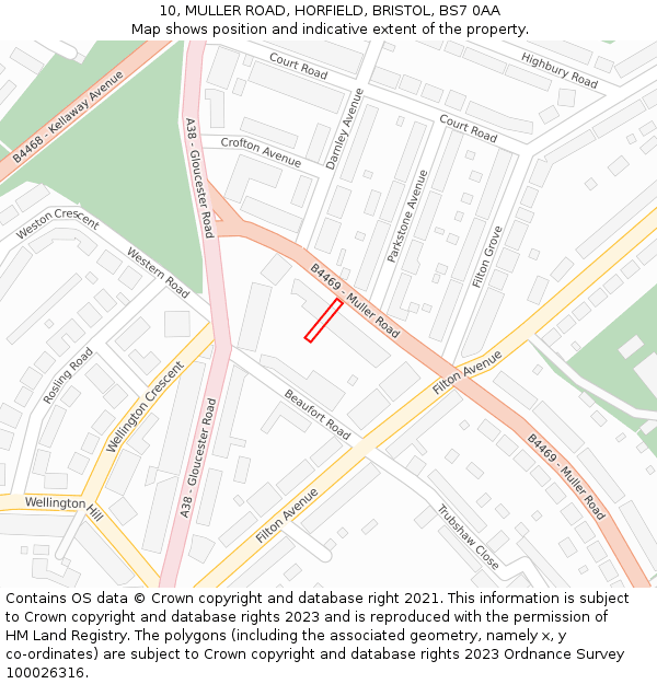 10, MULLER ROAD, HORFIELD, BRISTOL, BS7 0AA: Location map and indicative extent of plot
