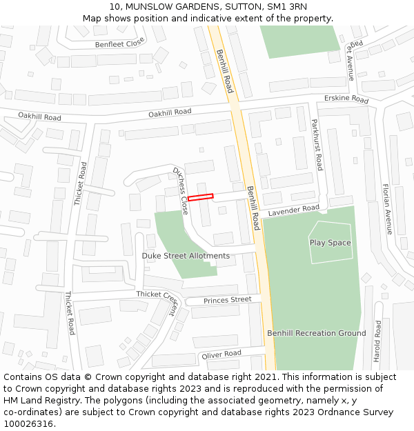 10, MUNSLOW GARDENS, SUTTON, SM1 3RN: Location map and indicative extent of plot