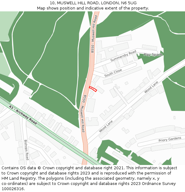 10, MUSWELL HILL ROAD, LONDON, N6 5UG: Location map and indicative extent of plot