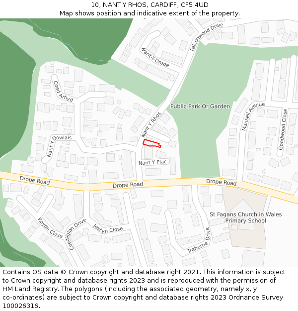 10, NANT Y RHOS, CARDIFF, CF5 4UD: Location map and indicative extent of plot