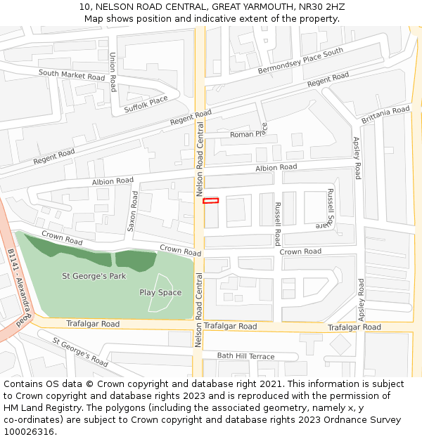 10, NELSON ROAD CENTRAL, GREAT YARMOUTH, NR30 2HZ: Location map and indicative extent of plot