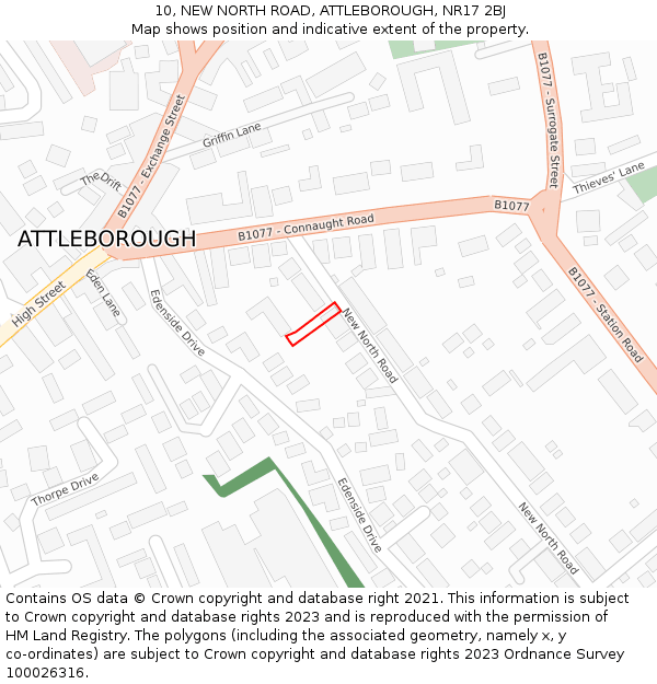 10, NEW NORTH ROAD, ATTLEBOROUGH, NR17 2BJ: Location map and indicative extent of plot