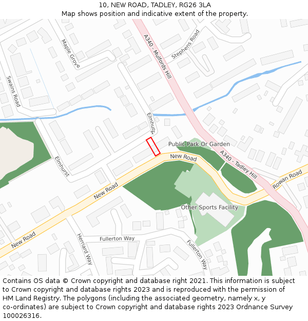 10, NEW ROAD, TADLEY, RG26 3LA: Location map and indicative extent of plot