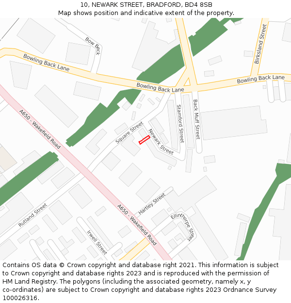 10, NEWARK STREET, BRADFORD, BD4 8SB: Location map and indicative extent of plot