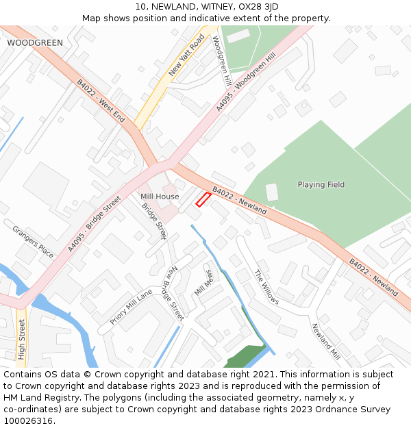 10, NEWLAND, WITNEY, OX28 3JD: Location map and indicative extent of plot