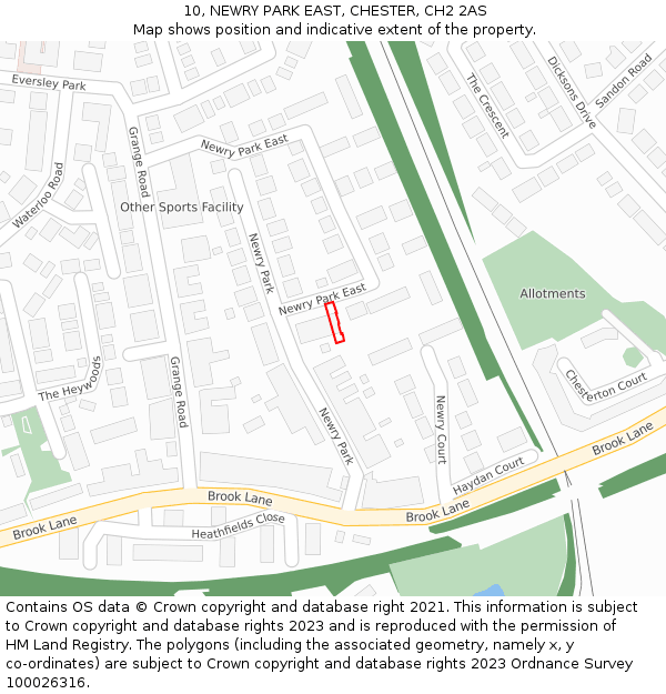 10, NEWRY PARK EAST, CHESTER, CH2 2AS: Location map and indicative extent of plot