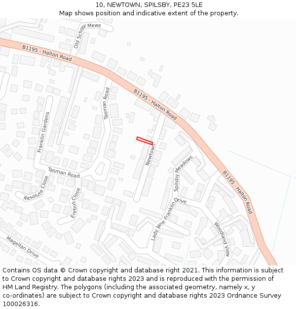 10, NEWTOWN, SPILSBY, PE23 5LE: Location map and indicative extent of plot