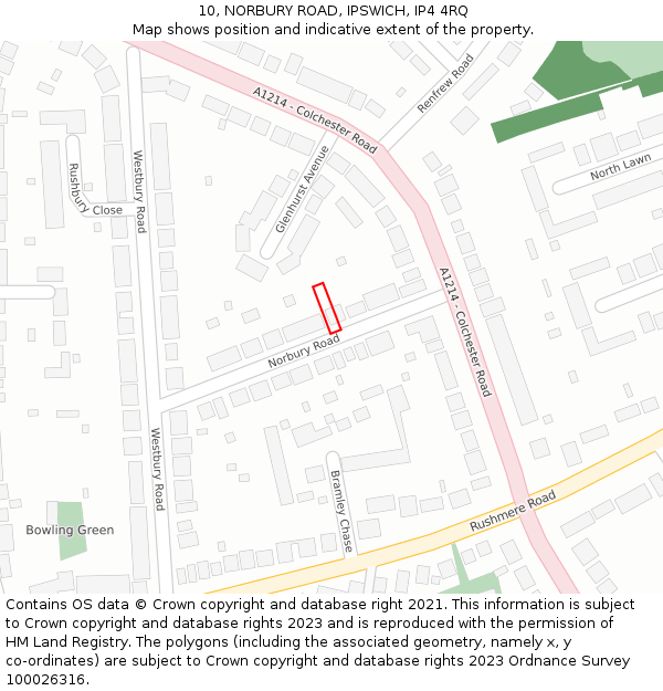 10, NORBURY ROAD, IPSWICH, IP4 4RQ: Location map and indicative extent of plot