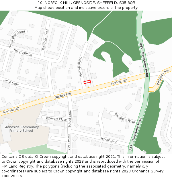 10, NORFOLK HILL, GRENOSIDE, SHEFFIELD, S35 8QB: Location map and indicative extent of plot
