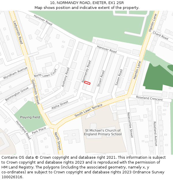 10, NORMANDY ROAD, EXETER, EX1 2SR: Location map and indicative extent of plot