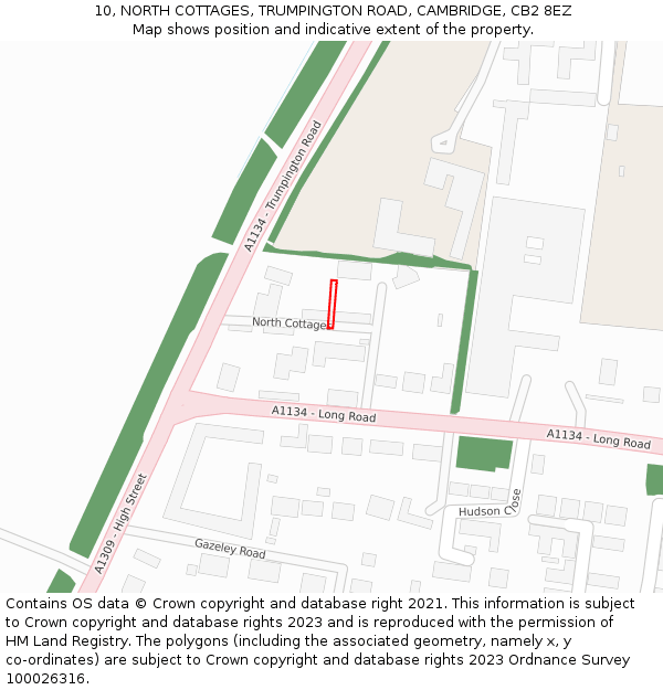 10, NORTH COTTAGES, TRUMPINGTON ROAD, CAMBRIDGE, CB2 8EZ: Location map and indicative extent of plot