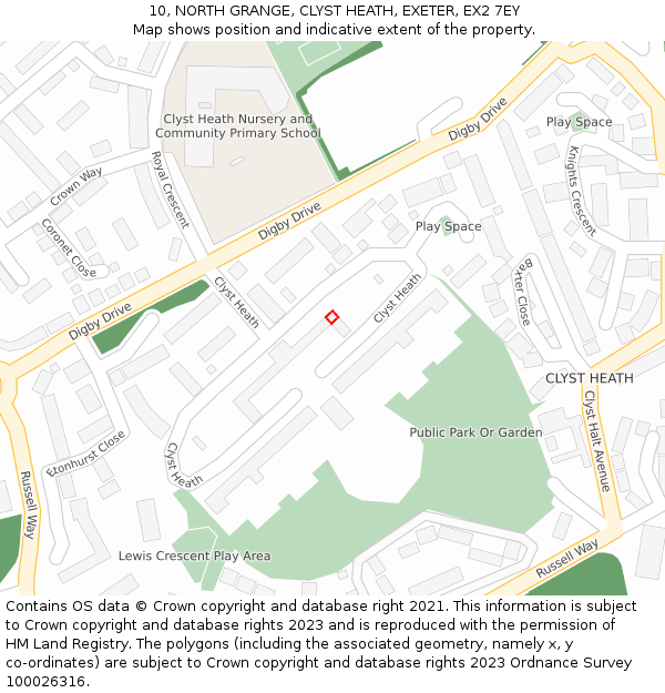 10, NORTH GRANGE, CLYST HEATH, EXETER, EX2 7EY: Location map and indicative extent of plot