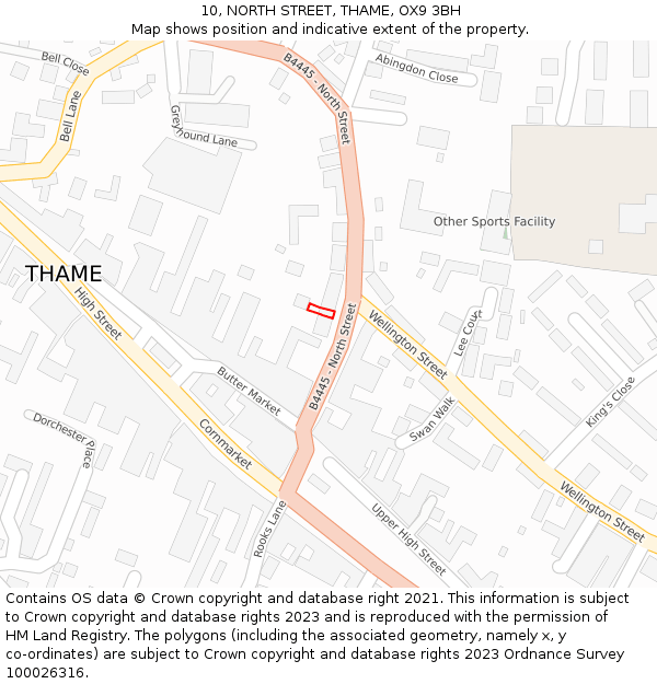 10, NORTH STREET, THAME, OX9 3BH: Location map and indicative extent of plot
