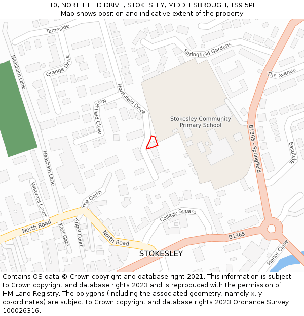 10, NORTHFIELD DRIVE, STOKESLEY, MIDDLESBROUGH, TS9 5PF: Location map and indicative extent of plot