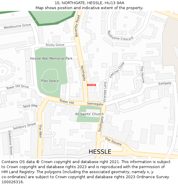 10, NORTHGATE, HESSLE, HU13 9AA: Location map and indicative extent of plot