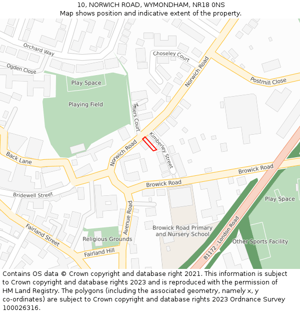 10, NORWICH ROAD, WYMONDHAM, NR18 0NS: Location map and indicative extent of plot