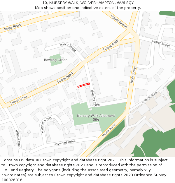 10, NURSERY WALK, WOLVERHAMPTON, WV6 8QY: Location map and indicative extent of plot