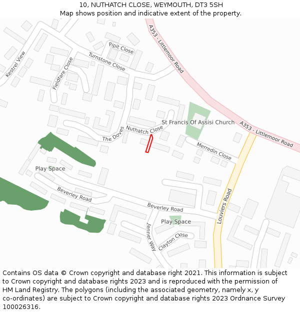 10, NUTHATCH CLOSE, WEYMOUTH, DT3 5SH: Location map and indicative extent of plot