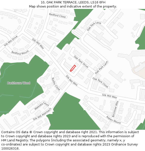 10, OAK PARK TERRACE, LEEDS, LS16 6FH: Location map and indicative extent of plot