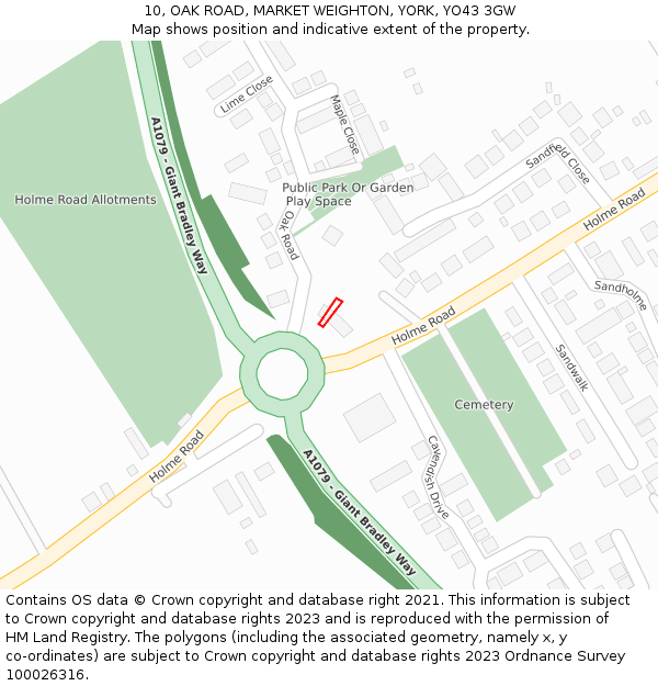 10, OAK ROAD, MARKET WEIGHTON, YORK, YO43 3GW: Location map and indicative extent of plot