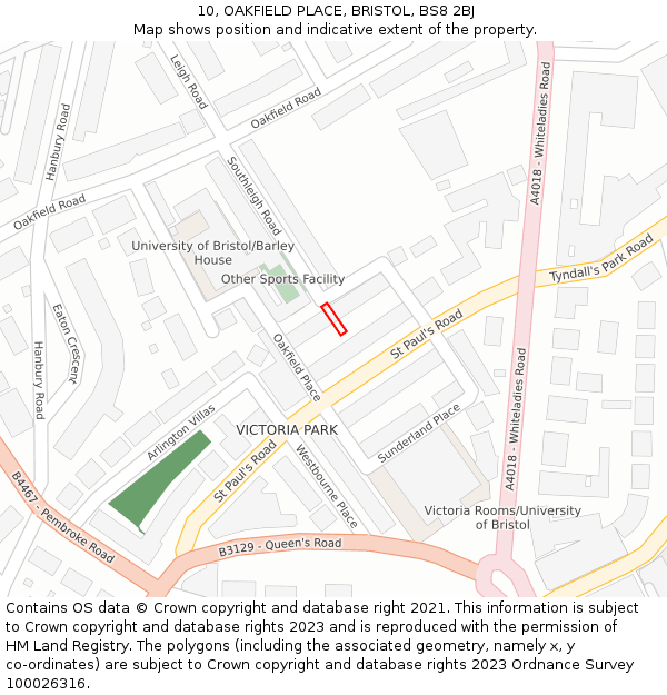10, OAKFIELD PLACE, BRISTOL, BS8 2BJ: Location map and indicative extent of plot