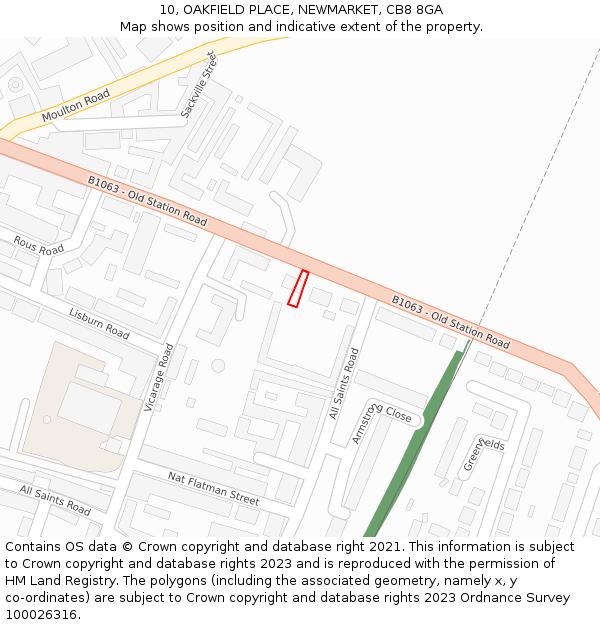 10, OAKFIELD PLACE, NEWMARKET, CB8 8GA: Location map and indicative extent of plot